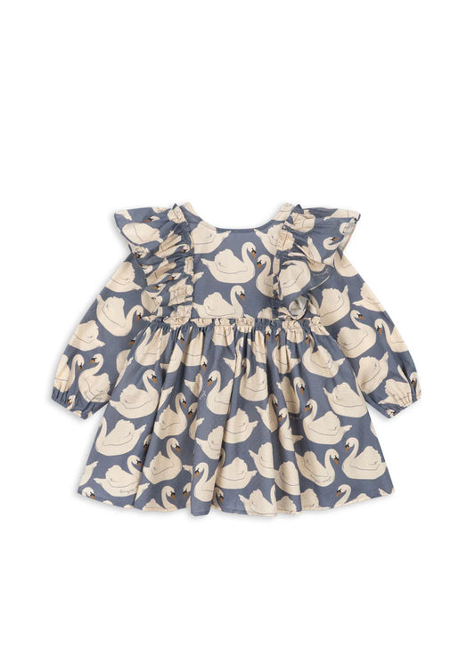 Konges Slojd - Kleid Evia Bow mit Schwänen aus Biobaumwolle für Kinder