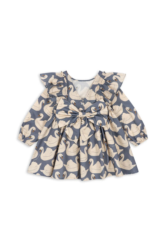 Konges Slojd - Kleid Evia Bow mit Schwänen aus Biobaumwolle für Kinder