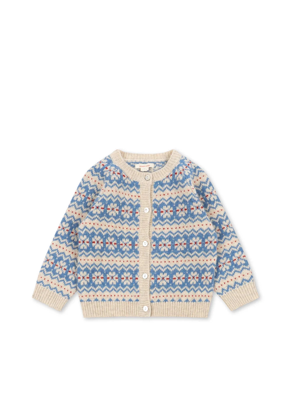 Konges Slojd - Billi Kinder Strickjacke Norwegen Style in Hellblau Creme weiss