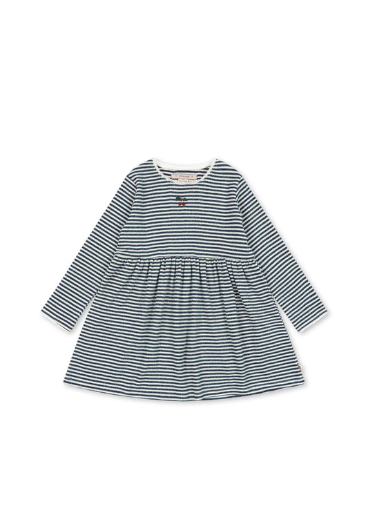 Konges Slojd . Roli Kinder Kleid in blau weiss gestrefit mit etwas Glitzer und Kirsche