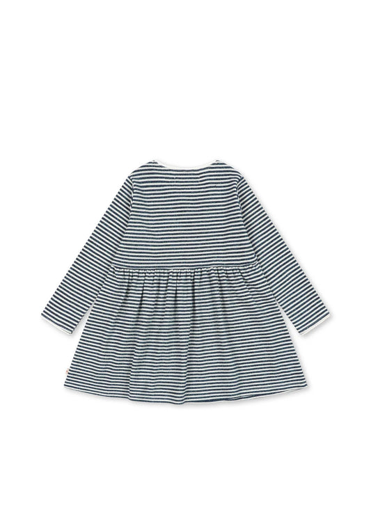 Konges Slojd . Roli Kinder Kleid in blau weiss gestrefit mit etwas Glitzer und Kirsche