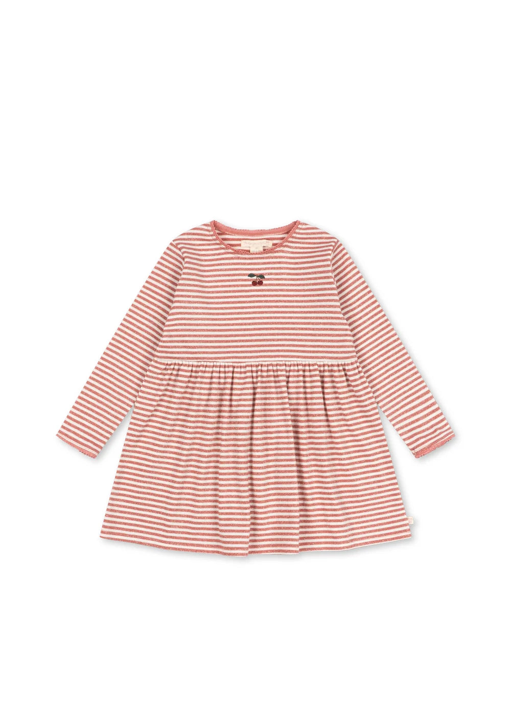 Konges Slojd - Roli Kinder Kleid in gestreift Rosa mit Kirsche aus 100 % Biobaumwolle