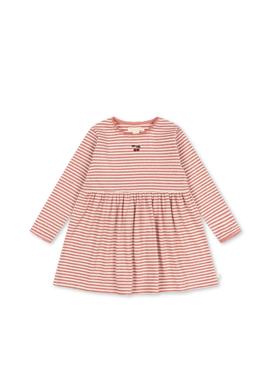 Konges Slojd - Roli Kinder Kleid in gestreift Rosa mit Kirsche aus 100 % Biobaumwolle
