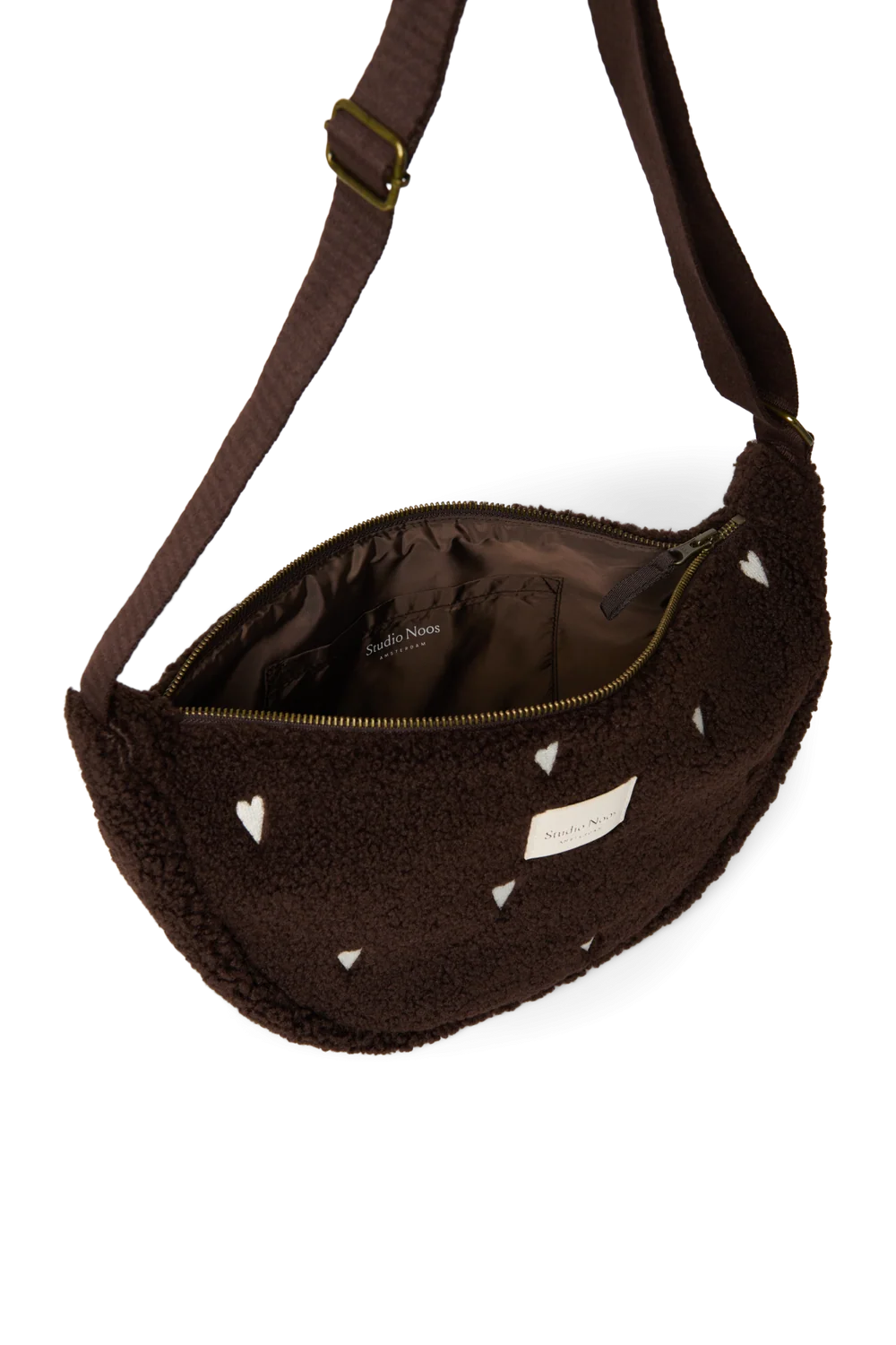 Studio Noos - Fanny Bag in Schokobraun Teddy mit weissen Herzen