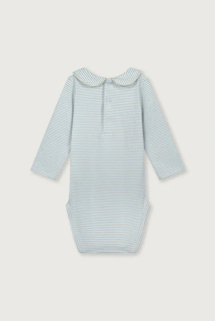 Gray Label - Collar Onesie Body Langarm mit Bubikragen in gestreift Sky