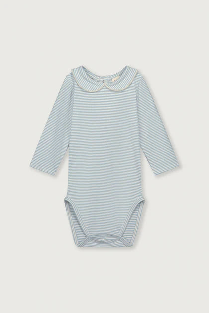Gray Label - Collar Onesie Body Langarm mit Bubikragen in gestreift Sky