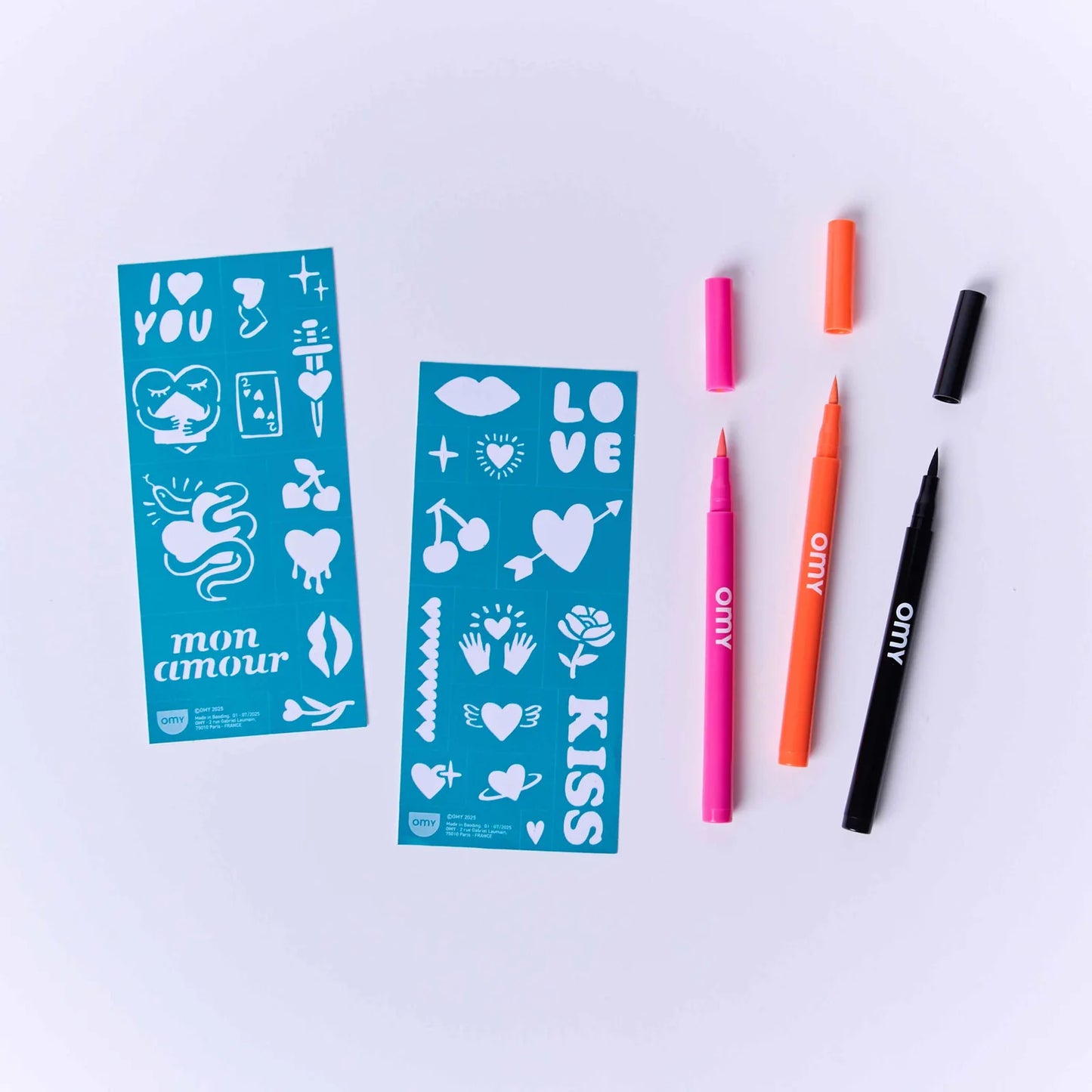 OMY - Tattoo Art Stifteset mit Schablone I love You