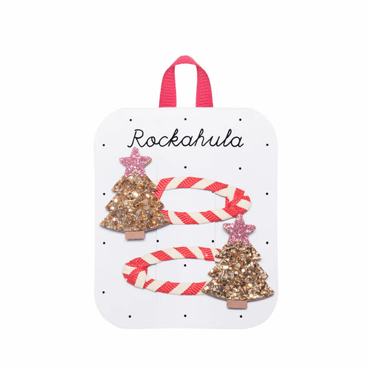 Rockahula - X-Mas Weihnachtsbaum Haarspangen in Gold Glitzer 2er Set