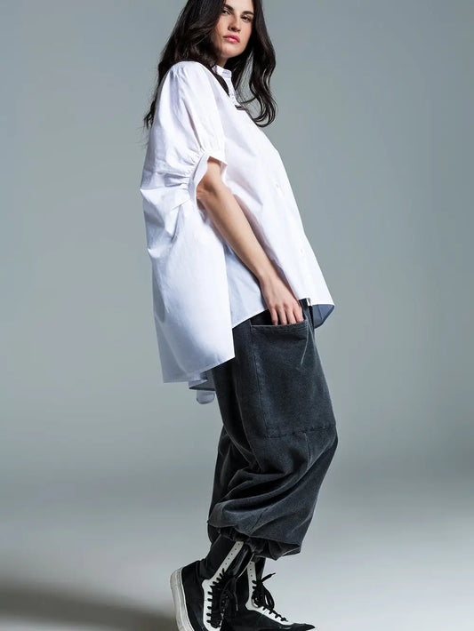 Stadtkinder - Oversize Bluse in weiss mit kurzen Ärmeln