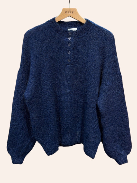 Naais Paris - Pullover Rundhals in Navyblue aus Kids Mohair Onesize mit kleinen Ballomärmeln