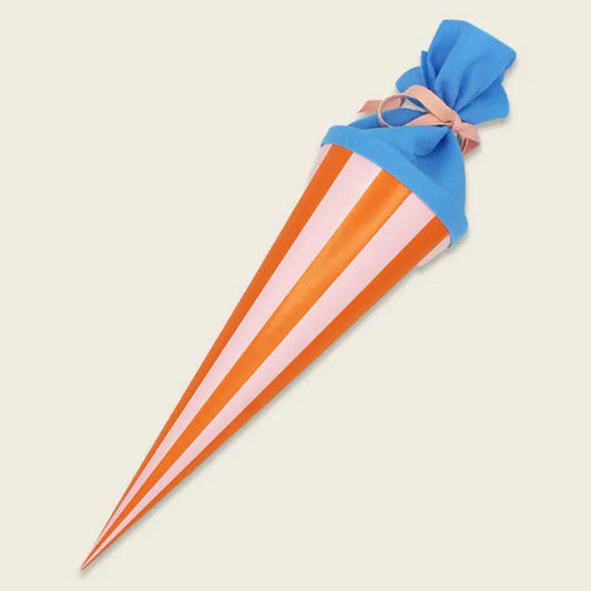 Ava & Yves - kleine Schultüte 35 cm rosa / Orange mit Blau gestreift