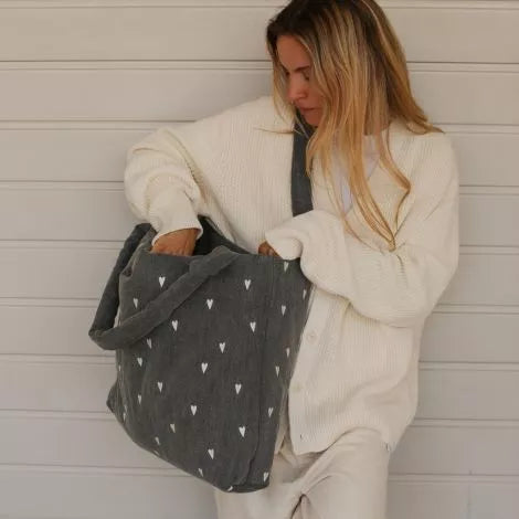 Studio Noos - Mom Bag Denim Grau mit weissen Herzen