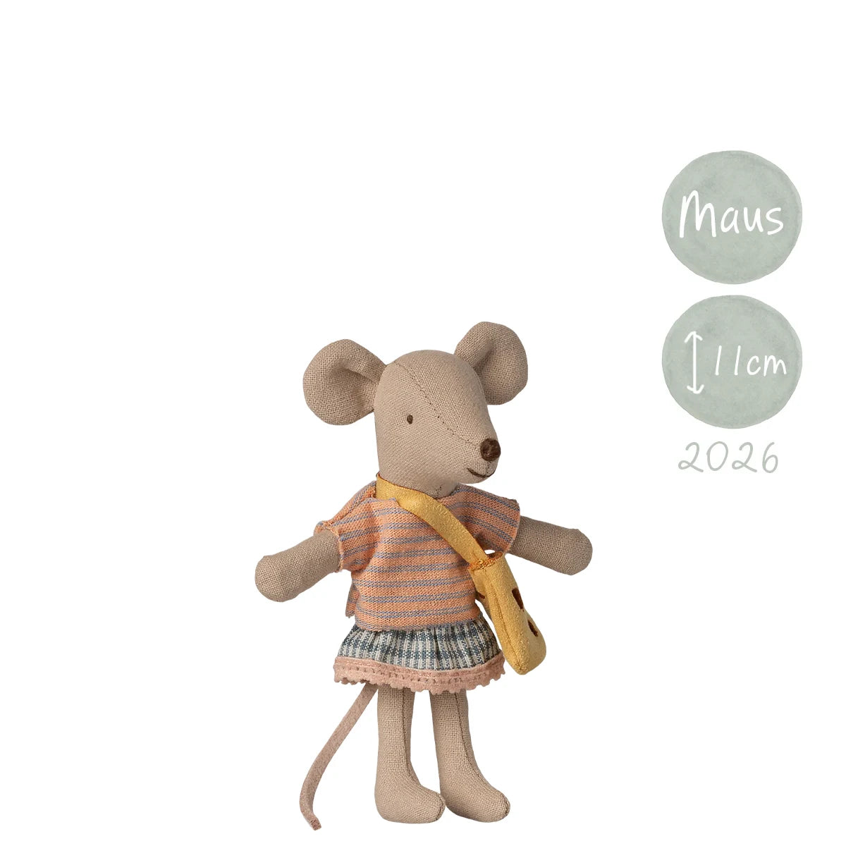 Maileg - kleine Schwester Maus Kindergartenmaus mit kleiner Umhängetasche