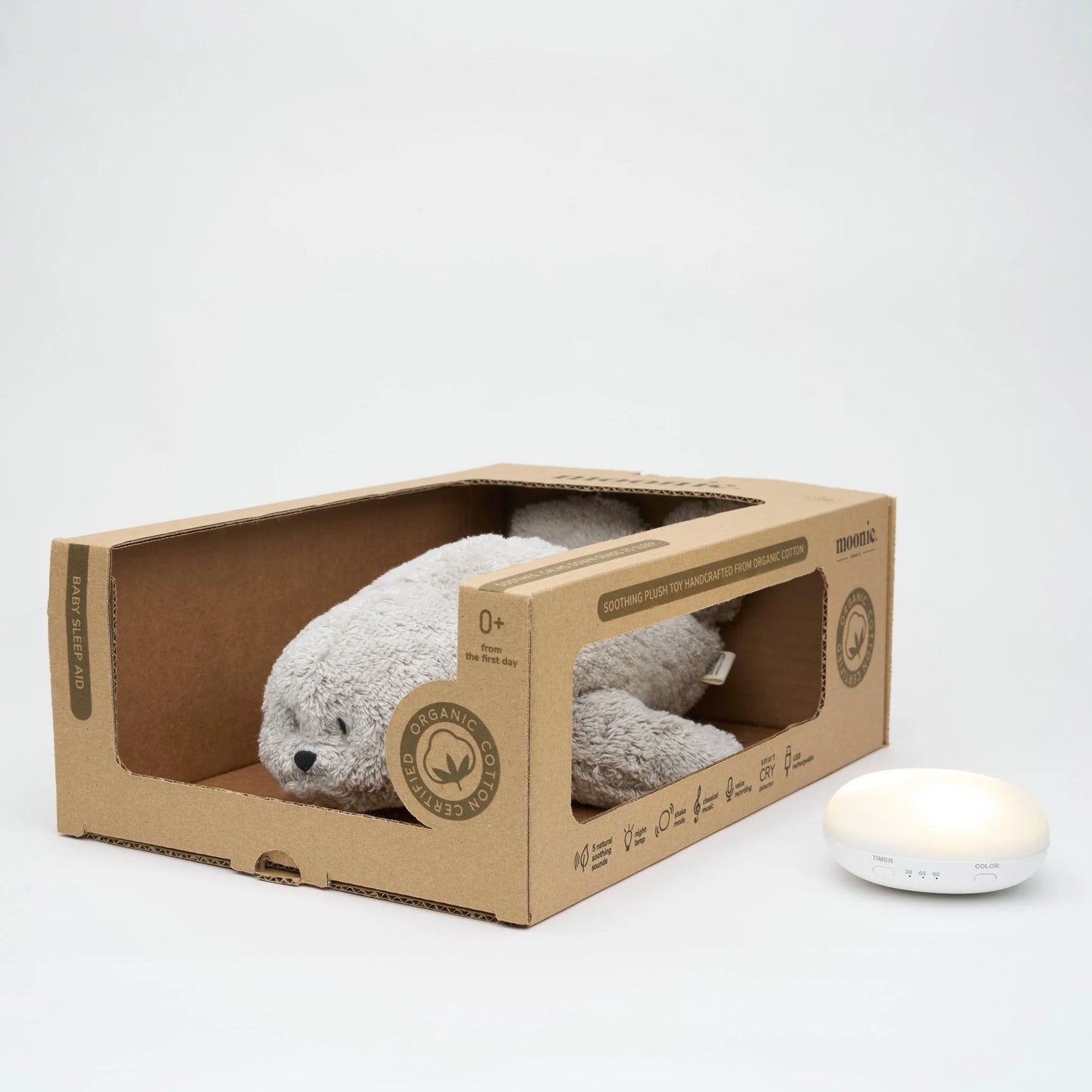 Moonie Robbe Einschlafhilfe & Kuscheltier in Grey New in