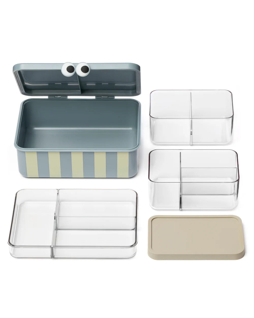 NOUI NOUI - Kinder Lunchbox mit 3  EInsätzen  in Blau gestreift