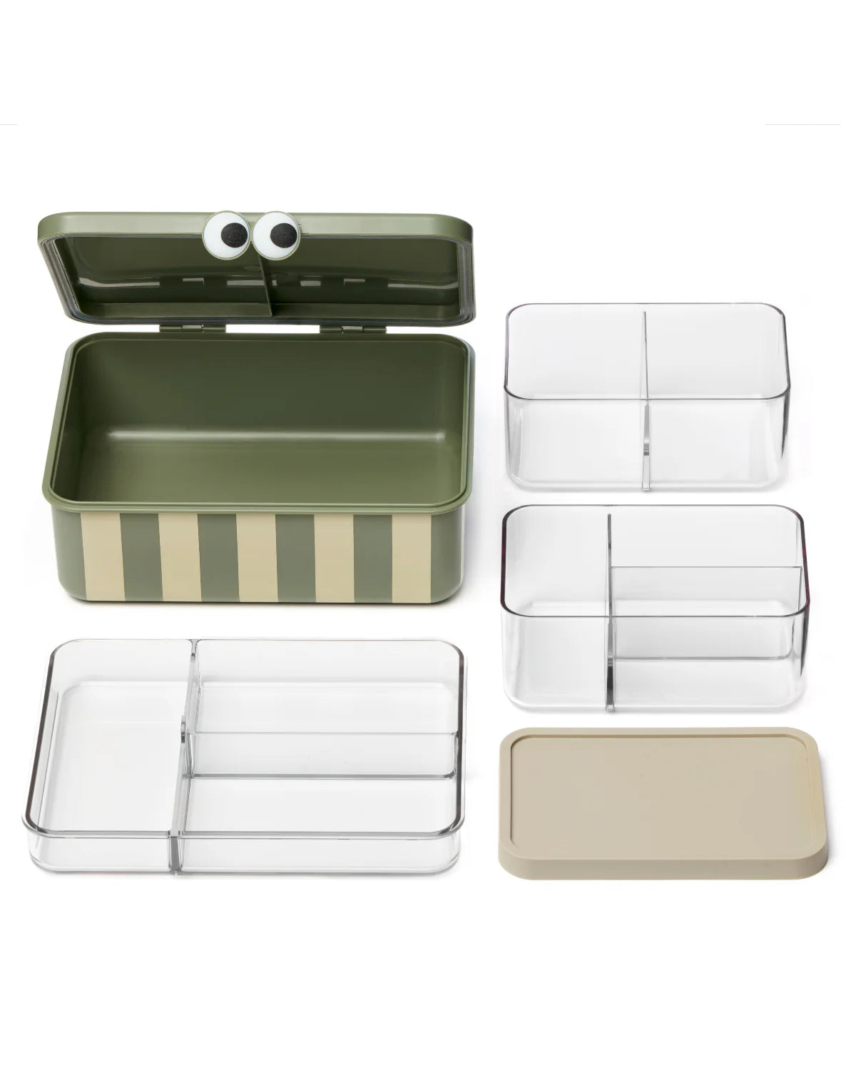 NOUI NOUI - Kinder Lunchbox mit 3  EInsätzen  in Olive gestreift