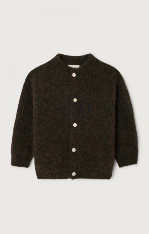 American Vintage - Strickjacke Modell Keast in dunklebaum mit Sticker