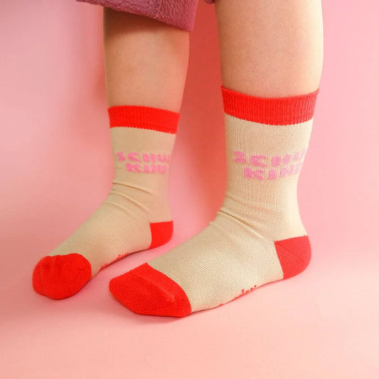 Tinyday - Schulkind Socken Beige / Rot & Pink