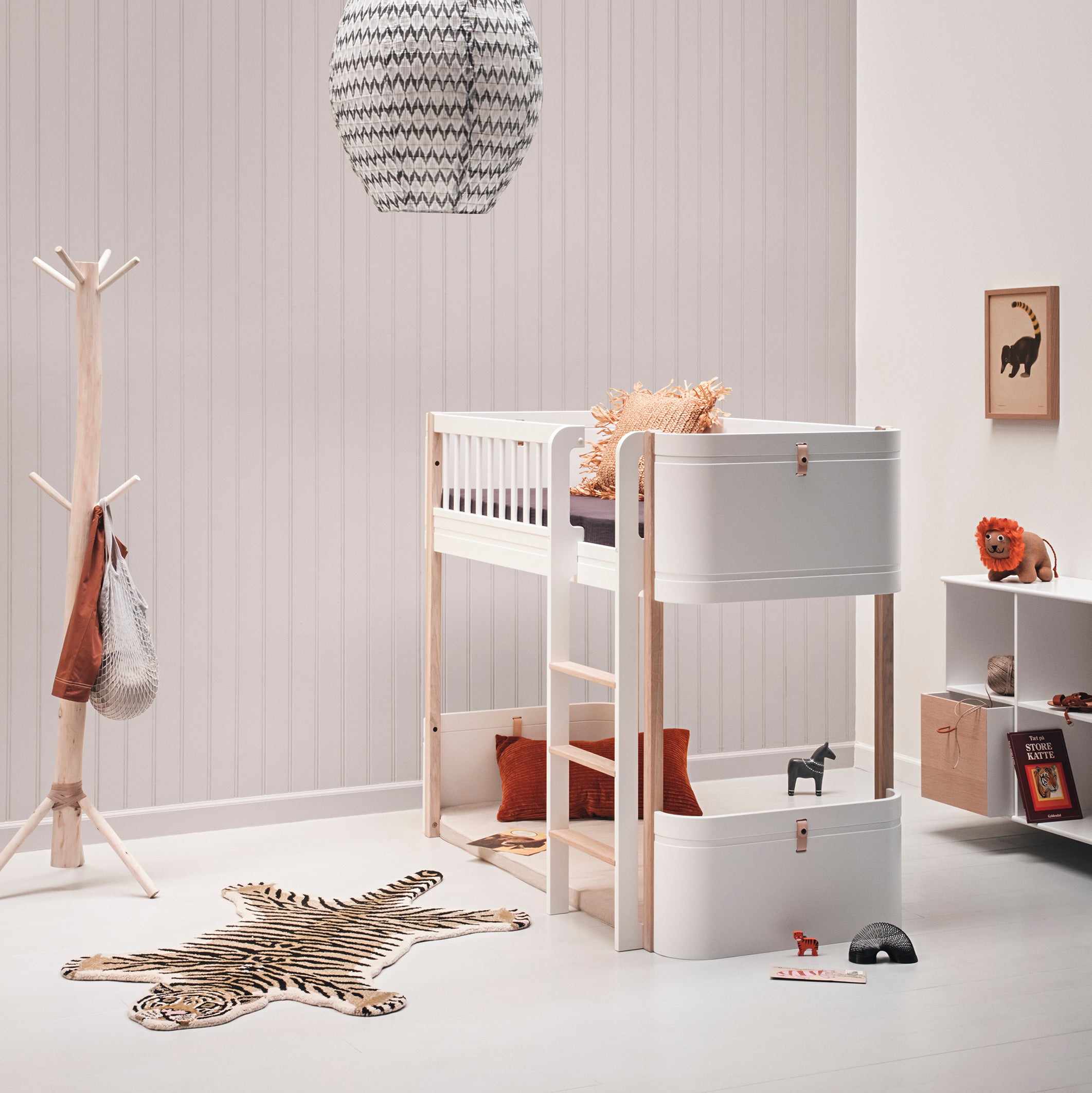 Oliver Furniture Wood Mini+ Halbhohes Hochbett - Weiß/ Eiche