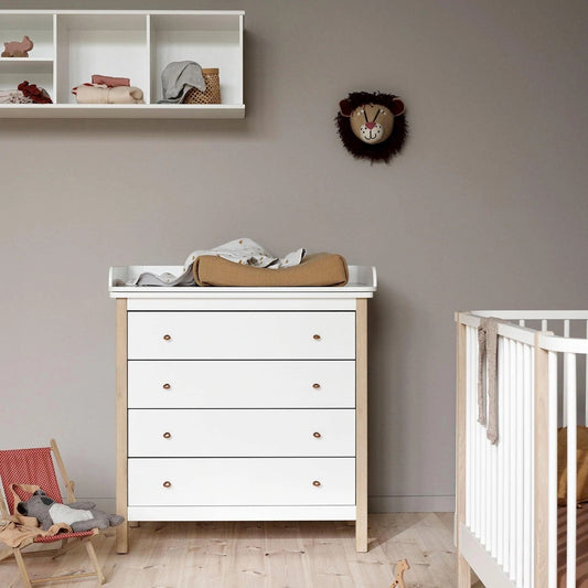 Oliver Furniture Wood Wickelkommode mit 4 Schubladen in weiss /eiche