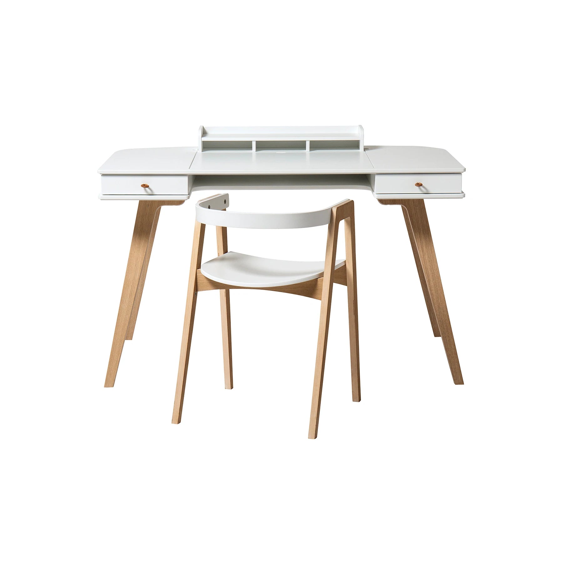 Oliver Furniture - Wood Schreibtisch 66cm & Armlehnstuhl in weiss/ eiche